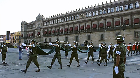 Oliver Krähenbühl, video still from Mexico City Flag raising Ceremony, Loop 3:15 Min, 2014